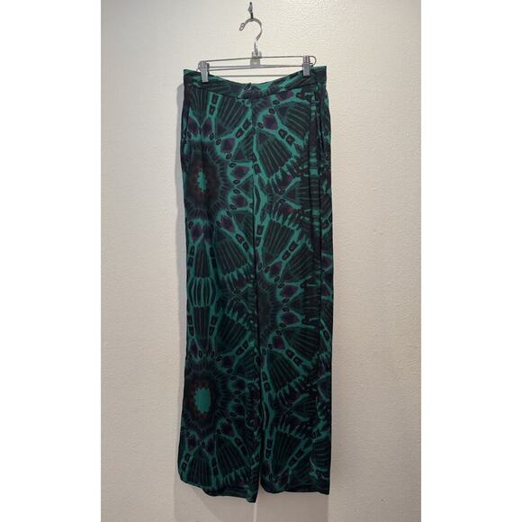 Ba&Sh Pants Women’s Size Medium Lady Green Print Wide Leg Colorful Resort Boho - Picture 1 of 11